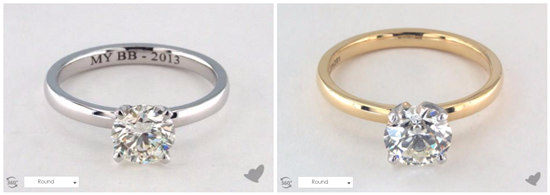 הבדלי צבע יהלום בטבעות אירוסין