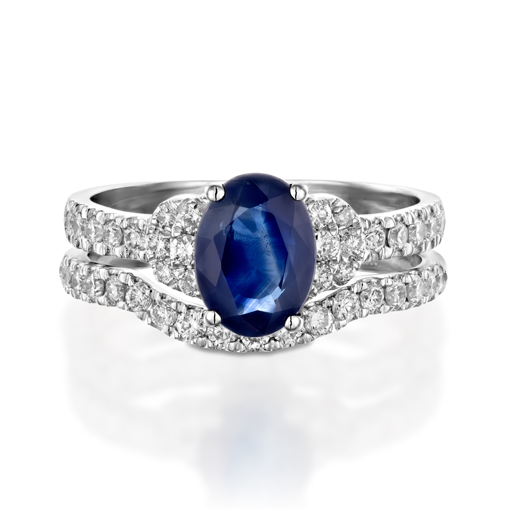 טבעת ספיר כחול דגם "Sky" עם חישוק יהלומים